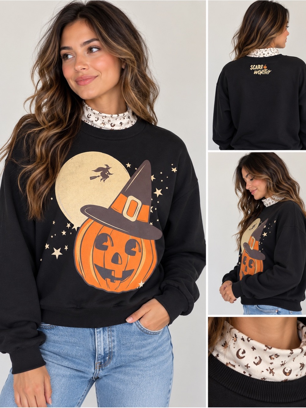 Cakeworthy Scare Worthy Halloween Pumpkin Witch Sweatshirt Size Medium
